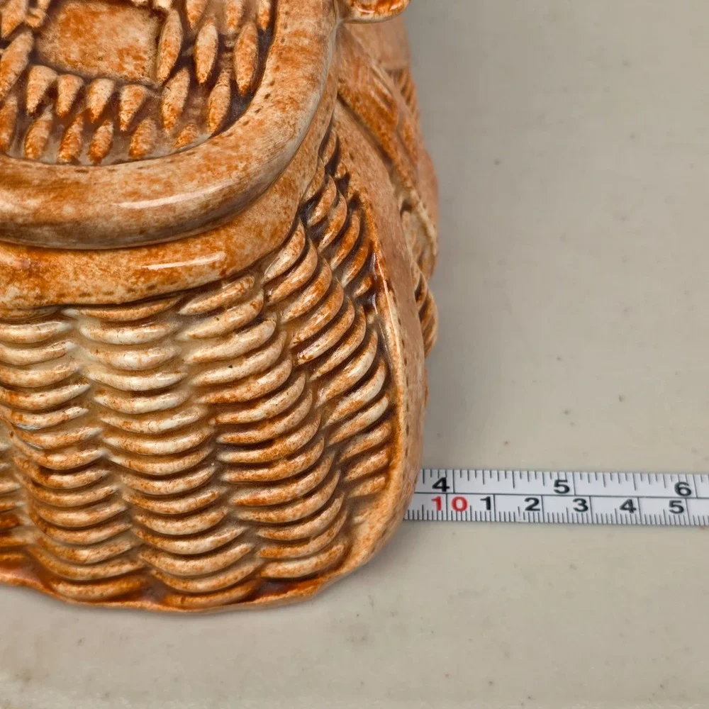 VTG Arnel's Pottery Ceramic Texture Lid Fishing Creel‎ Basket Brown Wicker 3D